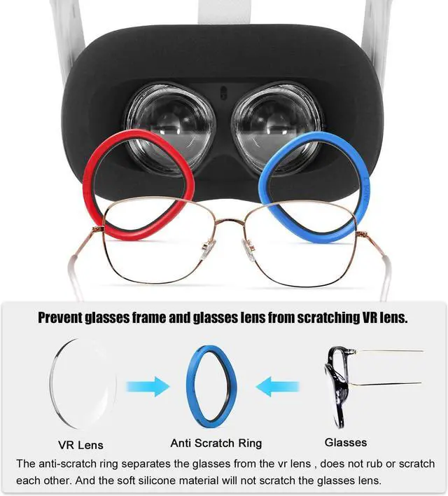 Alt view image 6 of 7 - AMVR VR Silicone Face Cover & Lens Anti-Scratch Ring Protecting Myopia Glasses from Scratching VR Lens for Oculus Quest 2, Sweatproof Waterproof Anti-Dirty Replacement 3-In-1 Accessories (Gray)