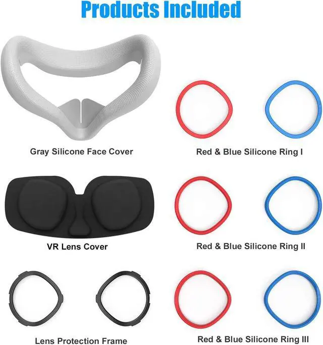 Alt view image 7 of 7 - AMVR VR Silicone Face Cover & Lens Anti-Scratch Ring Protecting Myopia Glasses from Scratching VR Lens for Oculus Quest 2, Sweatproof Waterproof Anti-Dirty Replacement 3-In-1 Accessories (Gray)