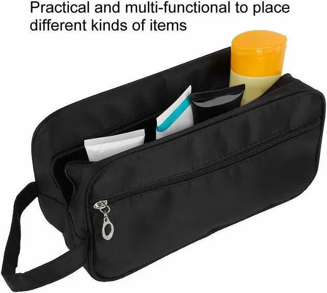 Alt view image 3 of 6 - Black Soft Zipped Travel Toiletry Bag Men Shaving Women Cosmetics Supply Organizer Case Dopp Kit