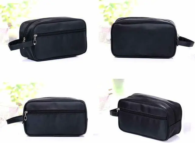 Alt view image 4 of 6 - Black Soft Zipped Travel Toiletry Bag Men Shaving Women Cosmetics Supply Organizer Case Dopp Kit