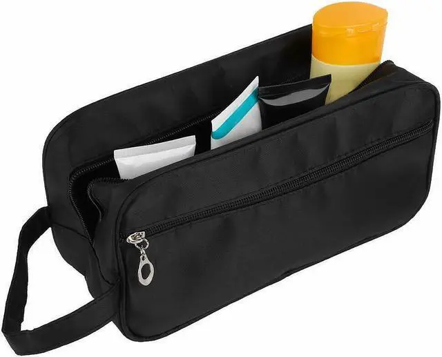 Main image of Black Soft Zipped Travel Toiletry Bag Men Shaving Women Cosmetics Supply Organizer Case Dopp Kit