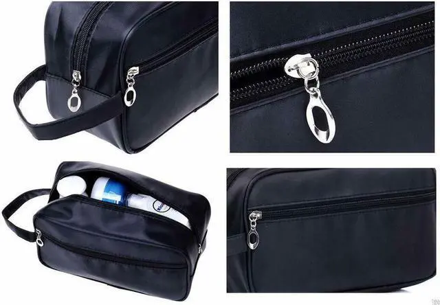 Alt view image 5 of 6 - Black Soft Zipped Travel Toiletry Bag Men Shaving Women Cosmetics Supply Organizer Case Dopp Kit