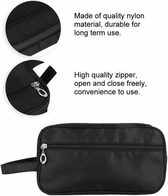 Alt view image 2 of 6 - Black Soft Zipped Travel Toiletry Bag Men Shaving Women Cosmetics Supply Organizer Case Dopp Kit