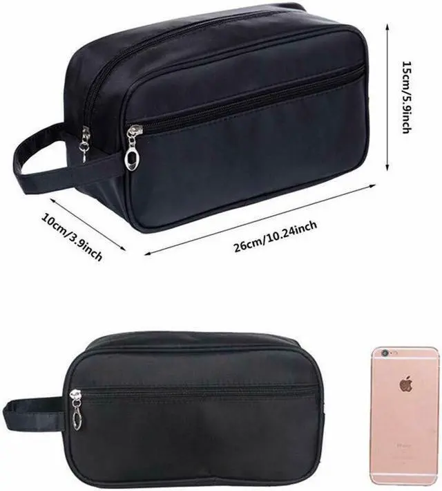 Alt view image 6 of 6 - Black Soft Zipped Travel Toiletry Bag Men Shaving Women Cosmetics Supply Organizer Case Dopp Kit