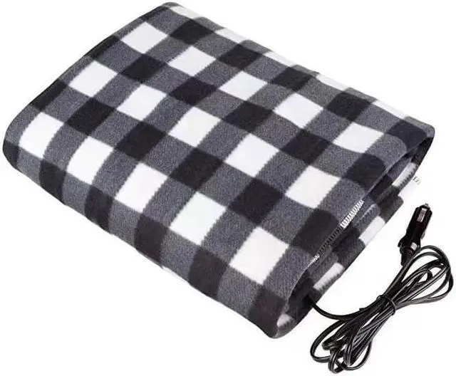 Main image of Electric Car Blanket- Heated 12 Volt Fleece Travel Throw for Car and RV-Great for Cold Weather, Tailgating, and Emergency Kits 59 (L) x 43 (W) BLACK/WHITE