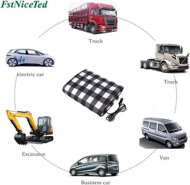 Alt view image 2 of 6 - Electric Car Blanket- Heated 12 Volt Fleece Travel Throw for Car and RV-Great for Cold Weather, Tailgating, and Emergency Kits 59 (L) x 43 (W) BLACK/WHITE