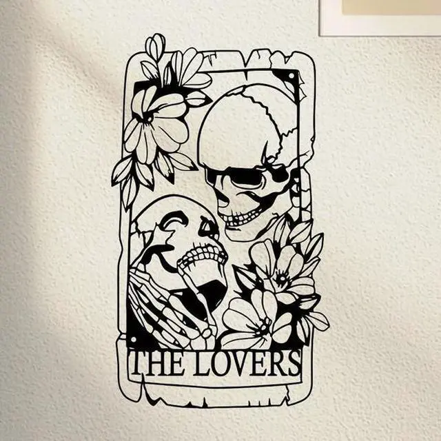 Main image of FstNiceTed 1pc Exquisite Bohemian Metal Gothic Style Skull Couple Wall Art Mural, suitable for indoor, outdoor, home, courtyard decor