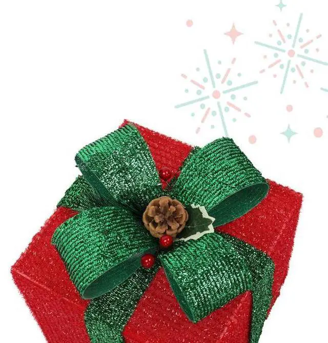 Alt view image 3 of 5 - FstNiceTed holiday decorations Box ABS Plastic Frame LED60 Light Warm White Light Three-Piece Set Onion Cloth Christmas Gift Box