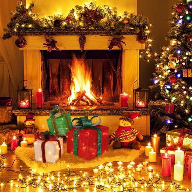 Alt view image 4 of 5 - FstNiceTed holiday decorations Box ABS Plastic Frame LED60 Light Warm White Light Three-Piece Set Onion Cloth Christmas Gift Box