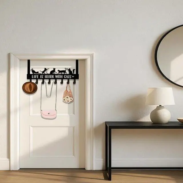 Alt view image 3 of 3 - FstNiceTed Over-The-Door Cat Organizer: 8 Multi-Purpose Hooks for Wall or Door, Playful Yet Functional Home Storage, Key Hooks for Entryway, Bedroom & Bathroom, Stylish Wall Art
