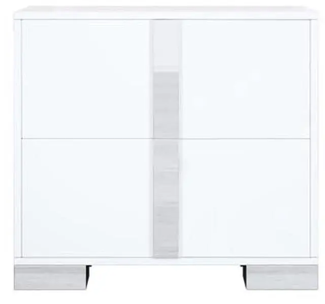 Alt view image 5 of 5 - FstNiceTed Elegant Nightstand with Metal Handle, Mirrored Bedside Table with 2 Drawers for Bedroom, Living Room, White