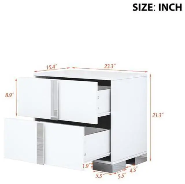 Alt view image 2 of 5 - FstNiceTed Elegant Nightstand with Metal Handle, Mirrored Bedside Table with 2 Drawers for Bedroom, Living Room, White