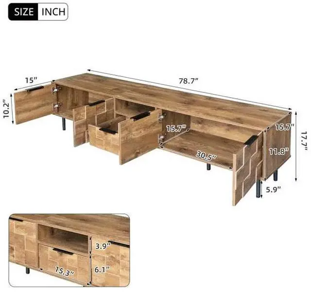 Alt view image 2 of 5 - FstNiceTed 78" TV Stand for 85 75 65 Inch TV, TV Consoles for Living Room, Entertainment Center Wood TV Media with Storage