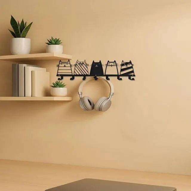 Main image of FstNiceTed Feline Utility Hooks - Whimsical Cat Silhouette Wall Organizer, Space-Saving Pet-Lover's Decor for Entryway Kitchen Bedroom, Durable Key Hooks for Keys Leashes Accessories Wall Sculptures