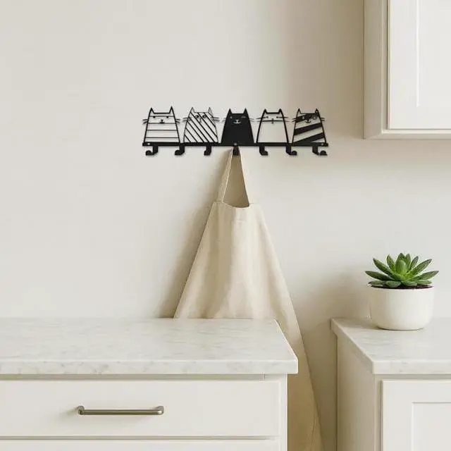 Alt view image 4 of 6 - FstNiceTed Feline Utility Hooks - Whimsical Cat Silhouette Wall Organizer, Space-Saving Pet-Lover's Decor for Entryway Kitchen Bedroom, Durable Key Hooks for Keys Leashes Accessories Wall Sculptures