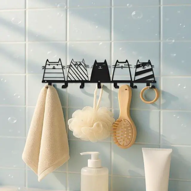 Alt view image 2 of 6 - FstNiceTed Feline Utility Hooks - Whimsical Cat Silhouette Wall Organizer, Space-Saving Pet-Lover's Decor for Entryway Kitchen Bedroom, Durable Key Hooks for Keys Leashes Accessories Wall Sculptures