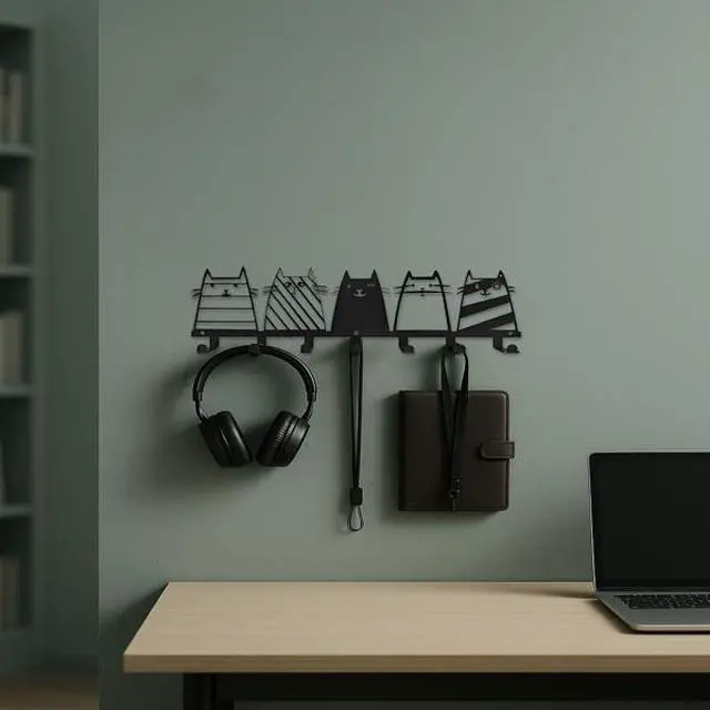 Alt view image 3 of 6 - FstNiceTed Feline Utility Hooks - Whimsical Cat Silhouette Wall Organizer, Space-Saving Pet-Lover's Decor for Entryway Kitchen Bedroom, Durable Key Hooks for Keys Leashes Accessories Wall Sculptures