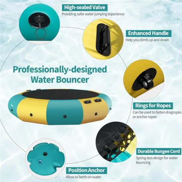 Alt view image 6 of 6 - FstNiceTed 10 Feet Floating Water Trampoline - 330 lbs Capacity, Durable PVC/Oxford Cloth, with 500W Inflator & Accessories