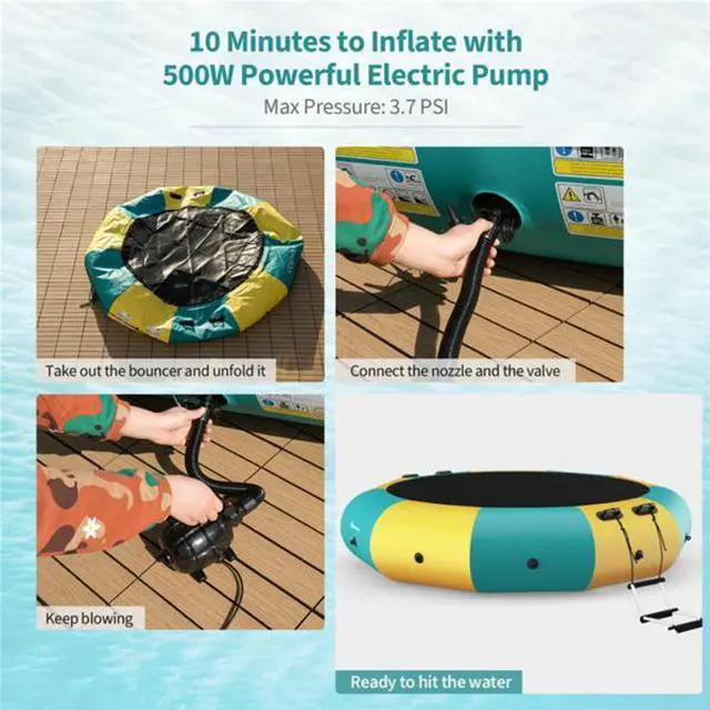 Alt view image 2 of 6 - FstNiceTed 10 Feet Floating Water Trampoline - 330 lbs Capacity, Durable PVC/Oxford Cloth, with 500W Inflator & Accessories