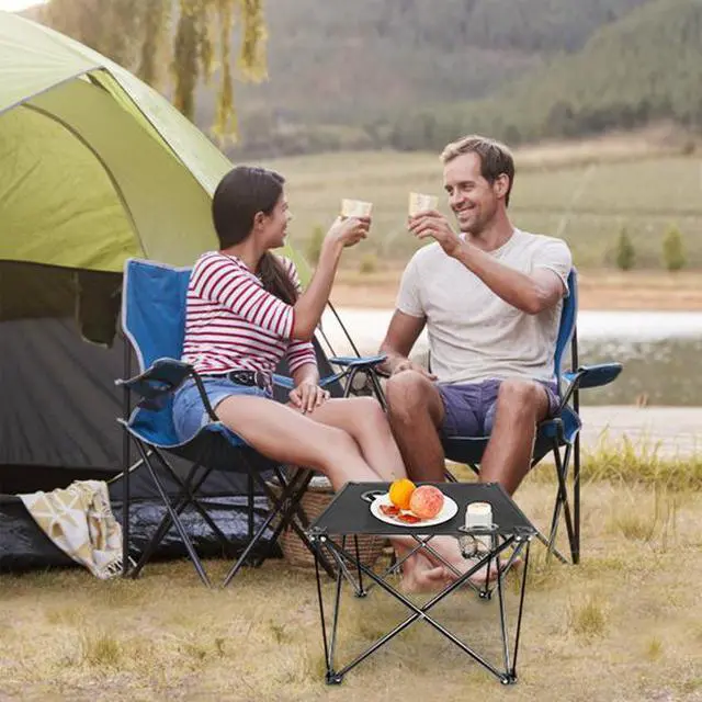 Alt view image 3 of 7 - FstNiceTed Compact Foldable Outdoor Side Table  No-Tool Setup, Water-Resistant 600D Fabric, Steel X Holds 44 lbs, Includes Carry Bag & Drink Holders, Perfect for Camping, BBQ, Fishing, Backyard