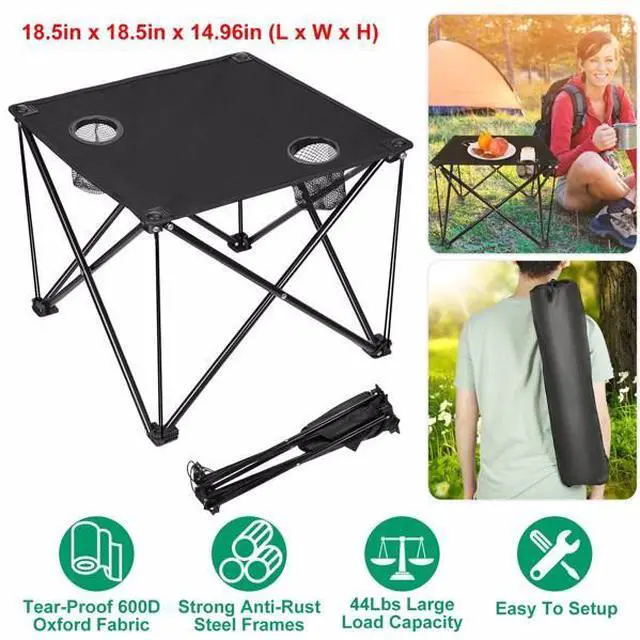 Alt view image 6 of 7 - FstNiceTed Compact Foldable Outdoor Side Table  No-Tool Setup, Water-Resistant 600D Fabric, Steel X Holds 44 lbs, Includes Carry Bag & Drink Holders, Perfect for Camping, BBQ, Fishing, Backyard