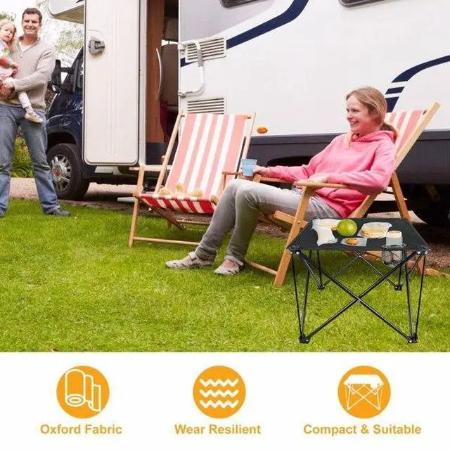 Alt view image 2 of 7 - FstNiceTed Compact Foldable Outdoor Side Table  No-Tool Setup, Water-Resistant 600D Fabric, Steel X Holds 44 lbs, Includes Carry Bag & Drink Holders, Perfect for Camping, BBQ, Fishing, Backyard