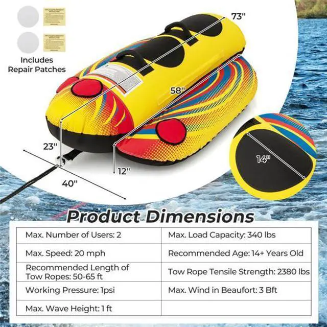 Alt view image 3 of 6 - FstNiceTed Yellow Inflatable Towable Tube Banana Boat for Boating