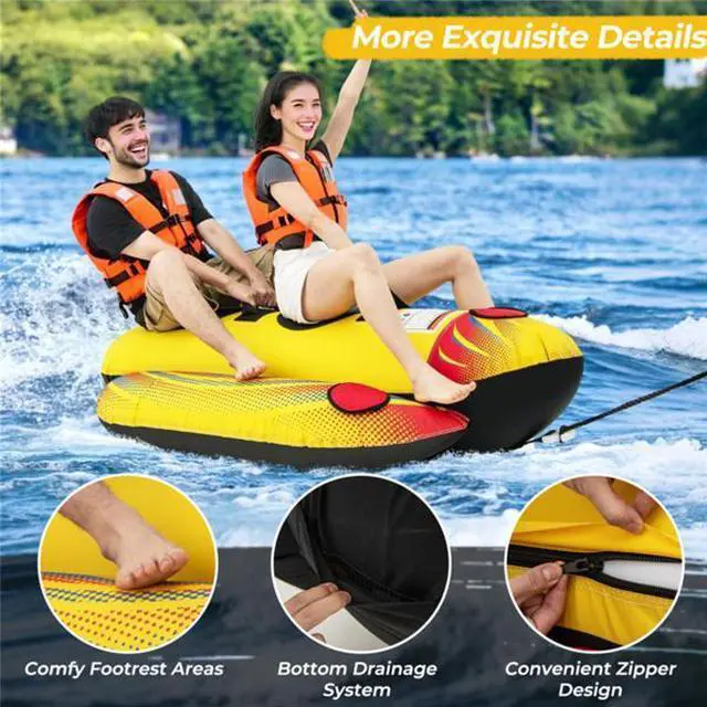 Alt view image 5 of 6 - FstNiceTed Yellow Inflatable Towable Tube Banana Boat for Boating