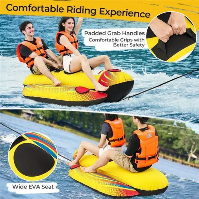 Alt view image 4 of 6 - FstNiceTed Yellow Inflatable Towable Tube Banana Boat for Boating