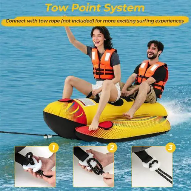 Alt view image 6 of 6 - FstNiceTed Yellow Inflatable Towable Tube Banana Boat for Boating