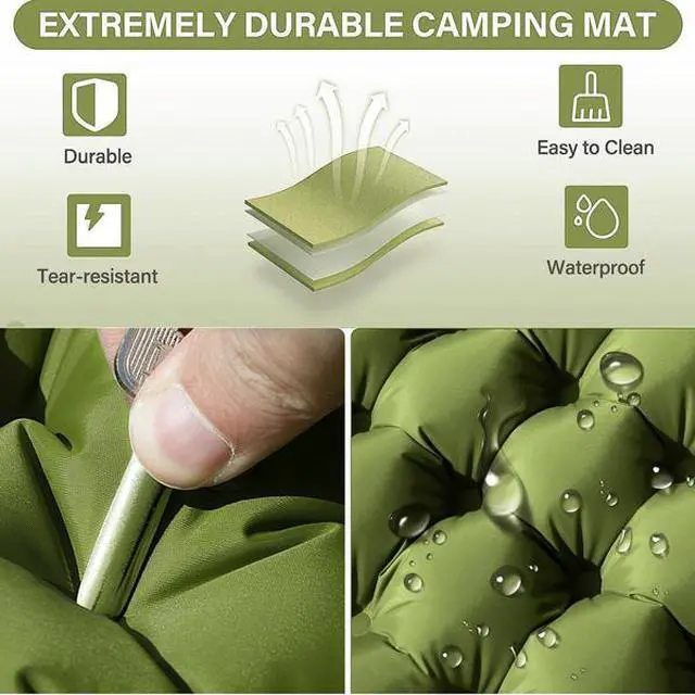 Alt view image 3 of 6 - FstNiceTed Double Air Mattress with Pillow, Built-in Foot Pump, 4-inch Camping Air Mattress, for Backpacking, Hiking, Traveling, Tent