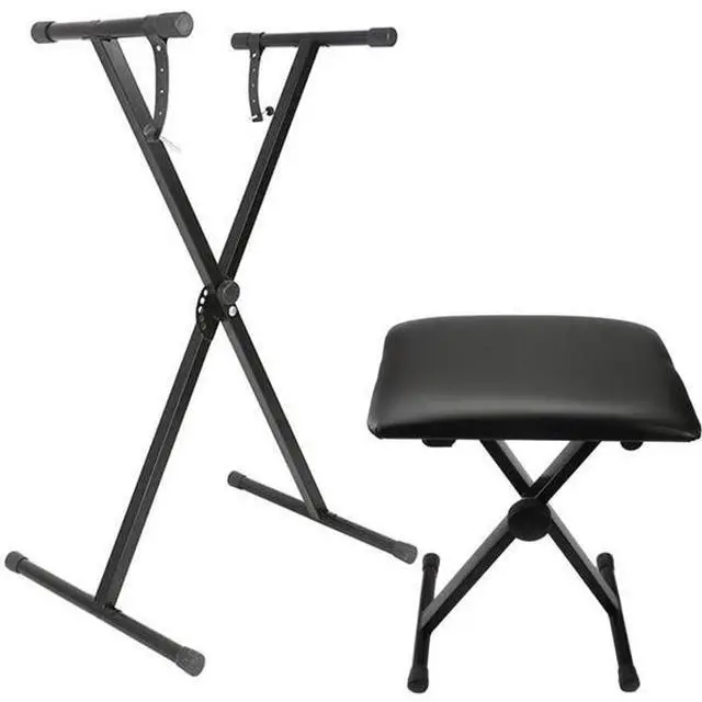 Main image of FstNiceTed X-type Keyboard Stand + Adjustable Folding Piano Bench Stool Seat Black