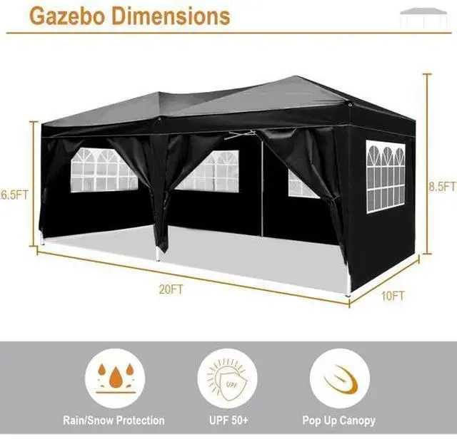 Alt view image 7 of 7 - FstNiceTed 10x20 Black Pop Up Canopy Outdoor Party Tent with 6 Sidewalls with 6 pcs Weight Bag,Carry Bag