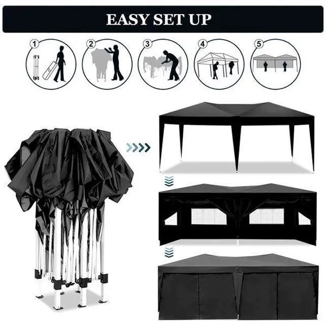 Alt view image 5 of 7 - FstNiceTed 10x20 Black Pop Up Canopy Outdoor Party Tent with 6 Sidewalls with 6 pcs Weight Bag,Carry Bag