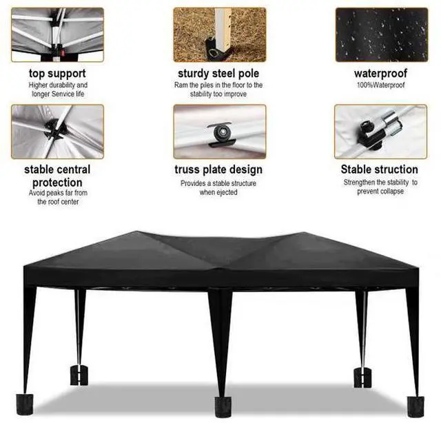 Alt view image 3 of 7 - FstNiceTed 10x20 Black Pop Up Canopy Outdoor Party Tent with 6 Sidewalls with 6 pcs Weight Bag,Carry Bag