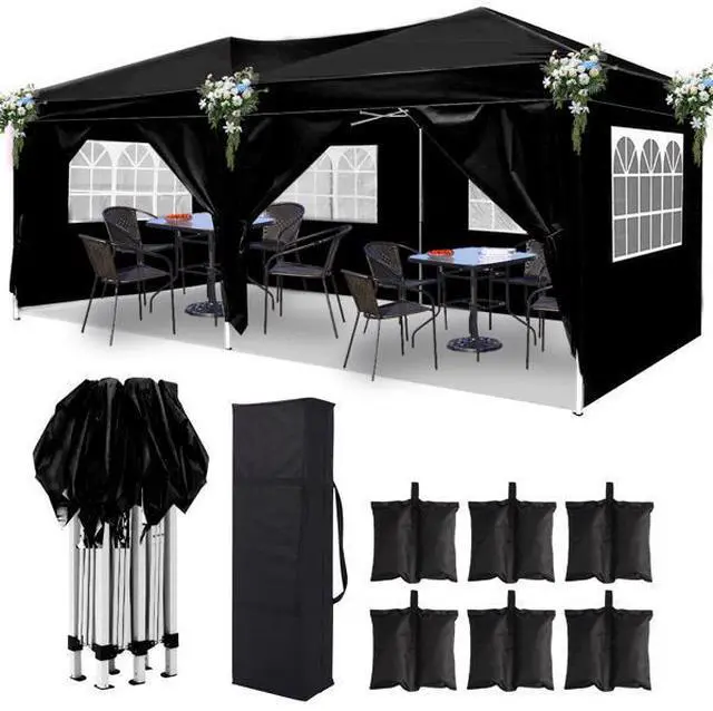 Alt view image 6 of 7 - FstNiceTed 10x20 Black Pop Up Canopy Outdoor Party Tent with 6 Sidewalls with 6 pcs Weight Bag,Carry Bag