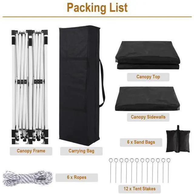 Alt view image 2 of 7 - FstNiceTed 10x20 Black Pop Up Canopy Outdoor Party Tent with 6 Sidewalls with 6 pcs Weight Bag,Carry Bag