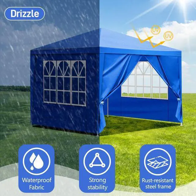 Alt view image 2 of 7 - FstNiceTed 10'x10' Gazebo Waterproof Outdoor Canopy Patio Tent Party Tent for Wedding BBQ Cater, Blue