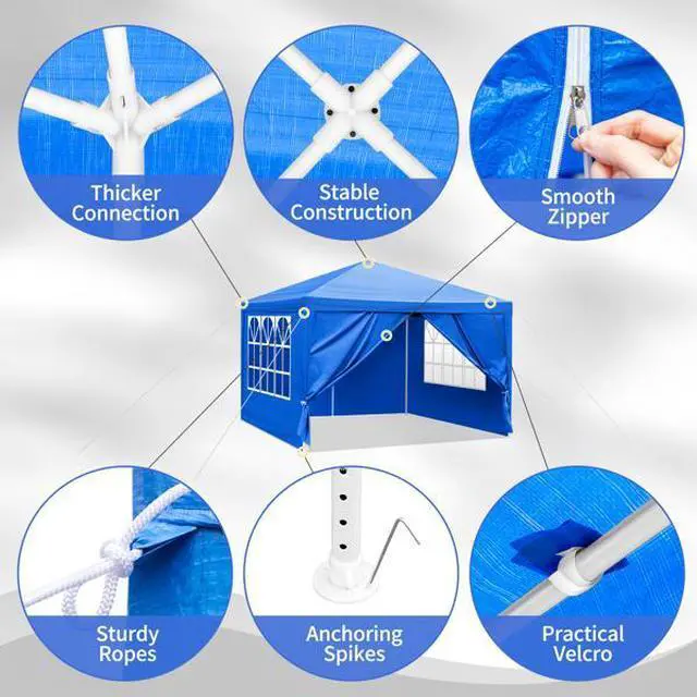 Alt view image 4 of 7 - FstNiceTed 10'x10' Gazebo Waterproof Outdoor Canopy Patio Tent Party Tent for Wedding BBQ Cater, Blue