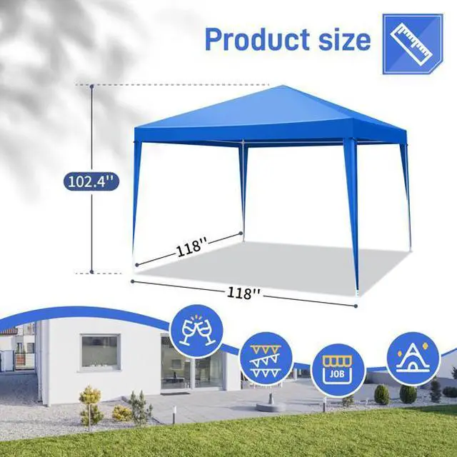 Alt view image 3 of 7 - FstNiceTed 10'x10' Gazebo Waterproof Outdoor Canopy Patio Tent Party Tent for Wedding BBQ Cater, Blue