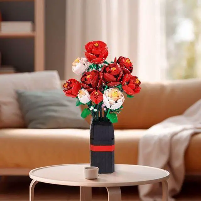 Alt view image 6 of 7 - FstNiceTed 9 Roses Artificial Flowers DIY Bouquet Building Block Set 818 PCS with Vase Decor for Kids Daughter Girlfriend Boyfriend Mom - Birthdays Gift