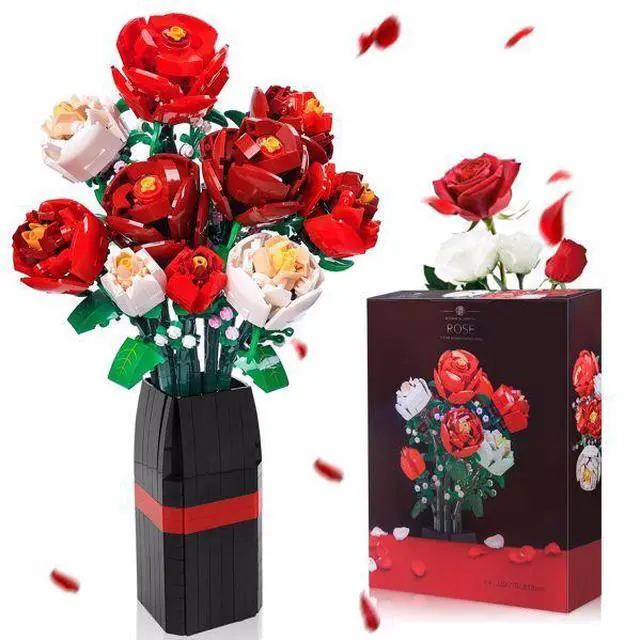 Main image of FstNiceTed 9 Roses Artificial Flowers DIY Bouquet Building Block Set 818 PCS with Vase Decor for Kids Daughter Girlfriend Boyfriend Mom - Birthdays Gift