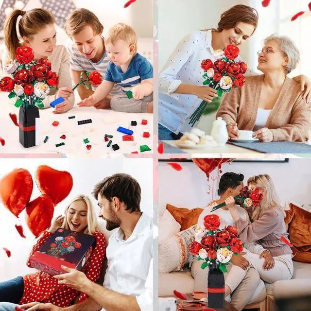 Alt view image 5 of 7 - FstNiceTed 9 Roses Artificial Flowers DIY Bouquet Building Block Set 818 PCS with Vase Decor for Kids Daughter Girlfriend Boyfriend Mom - Birthdays Gift