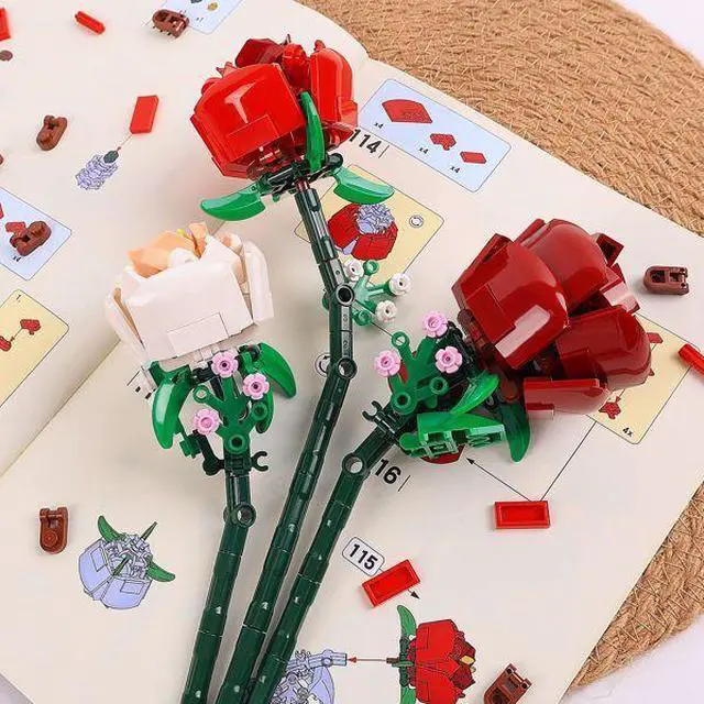 Alt view image 7 of 7 - FstNiceTed 9 Roses Artificial Flowers DIY Bouquet Building Block Set 818 PCS with Vase Decor for Kids Daughter Girlfriend Boyfriend Mom - Birthdays Gift