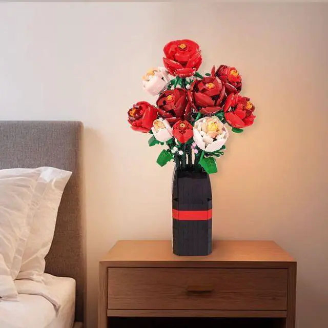 Alt view image 4 of 7 - FstNiceTed 9 Roses Artificial Flowers DIY Bouquet Building Block Set 818 PCS with Vase Decor for Kids Daughter Girlfriend Boyfriend Mom - Birthdays Gift