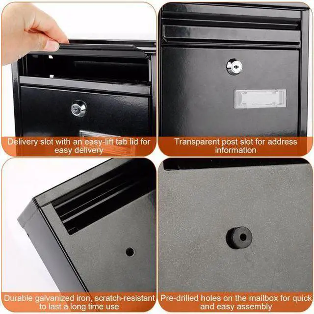 Alt view image 6 of 7 - FstNiceTed Wall Mount Mailbox Lockable Galvanized Iron Letter Post Box Locking Security Drop Box with 2 Keys for Outside Home Office