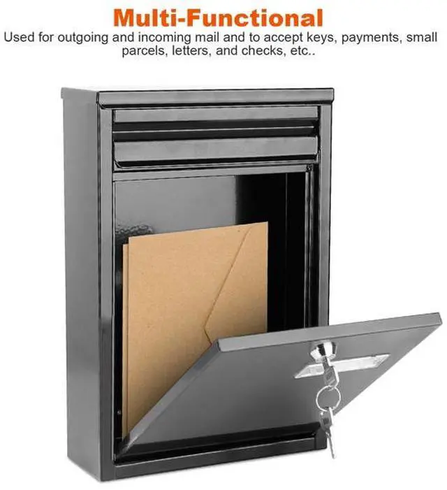 Alt view image 4 of 7 - FstNiceTed Wall Mount Mailbox Lockable Galvanized Iron Letter Post Box Locking Security Drop Box with 2 Keys for Outside Home Office
