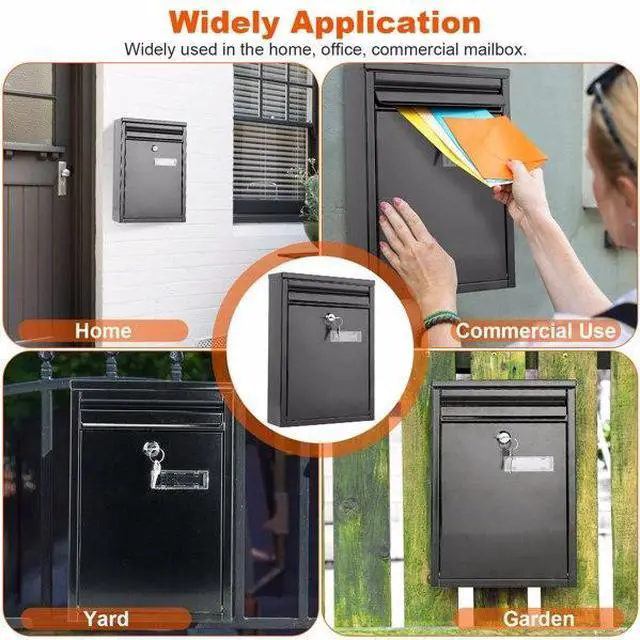 Alt view image 3 of 7 - FstNiceTed Wall Mount Mailbox Lockable Galvanized Iron Letter Post Box Locking Security Drop Box with 2 Keys for Outside Home Office