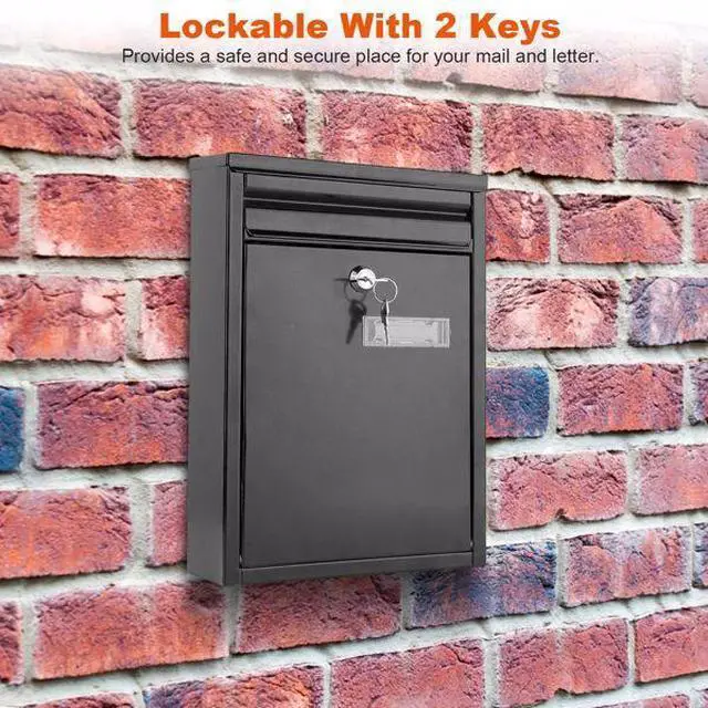 Alt view image 5 of 7 - FstNiceTed Wall Mount Mailbox Lockable Galvanized Iron Letter Post Box Locking Security Drop Box with 2 Keys for Outside Home Office