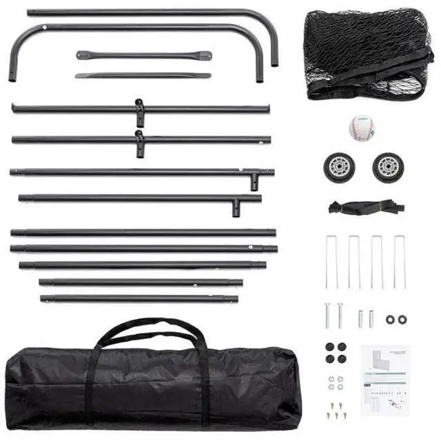 Alt view image 2 of 7 - FstNiceTed L-Shaped Baseball Net for Batting Cages, Baseball Pitching Net with Wheels - 84''H x 84''W, with 42'' x 42'' Cutouts,include Carry Bag